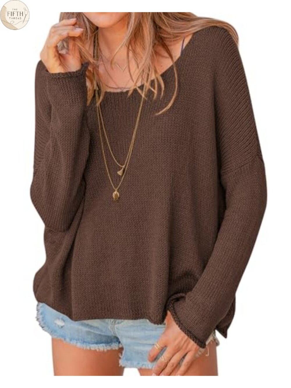 Long Sleeve Scoop Neck Oversized Cotton Knit Pullover Sweater